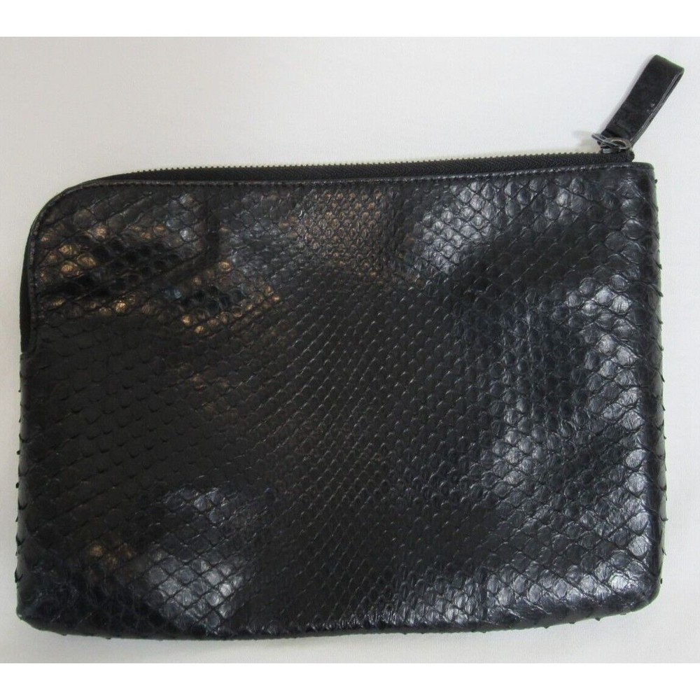 Lanvin Black Snakeskin Python Zip Close Clutch Ba… - image 3
